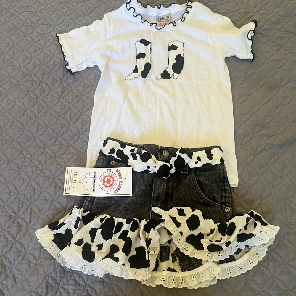 White and Black Cow Print Kids Outfit